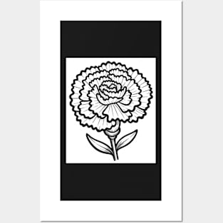 Black And White Carnation Design Posters and Art